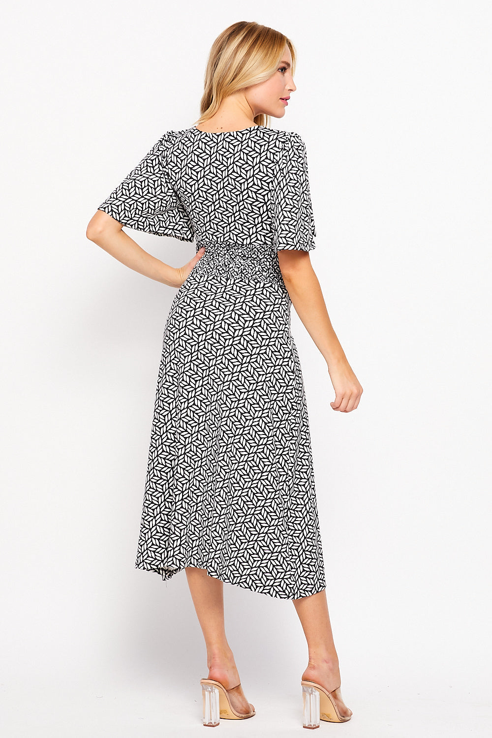 Flutter Sleeve wrap Dress - Black Print