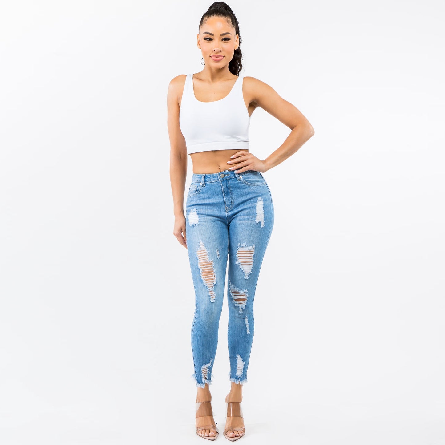 High Waist Distressed Skinny Jeans