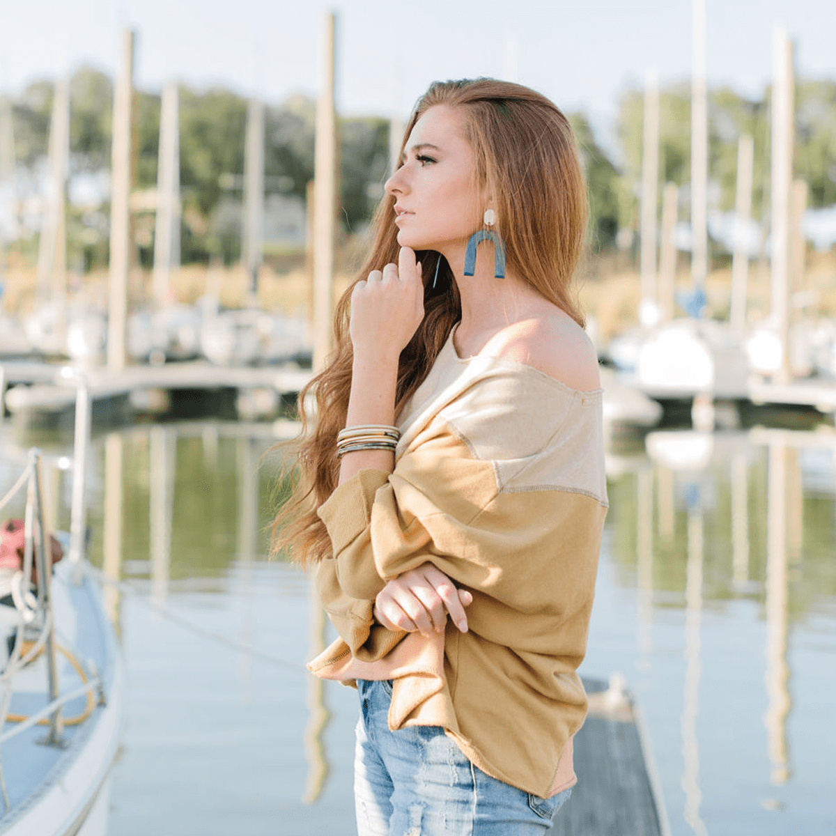 Navy Sea Horseshoe Earrings