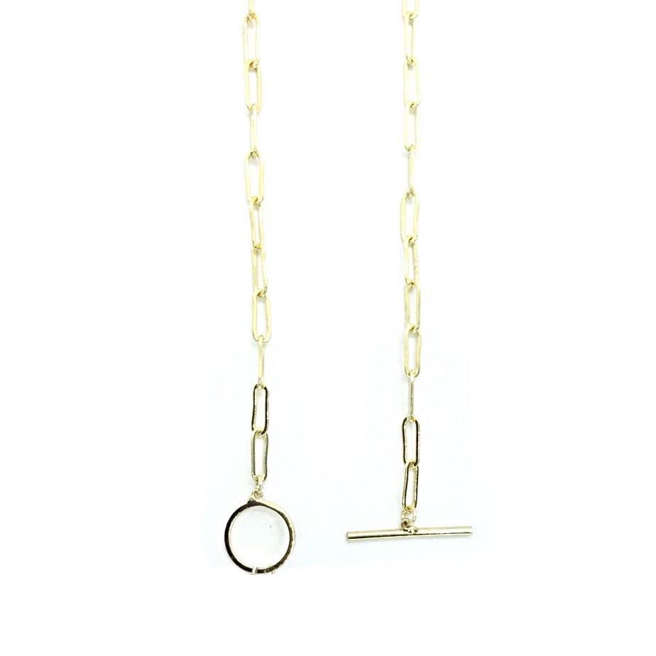 Gold Paper Clip Toggle Clasp Necklace