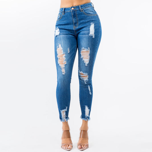 High Waist Distressed Skinny Jeans