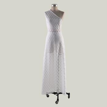 White One Shoulder Long Mesh Evening Dress - Small