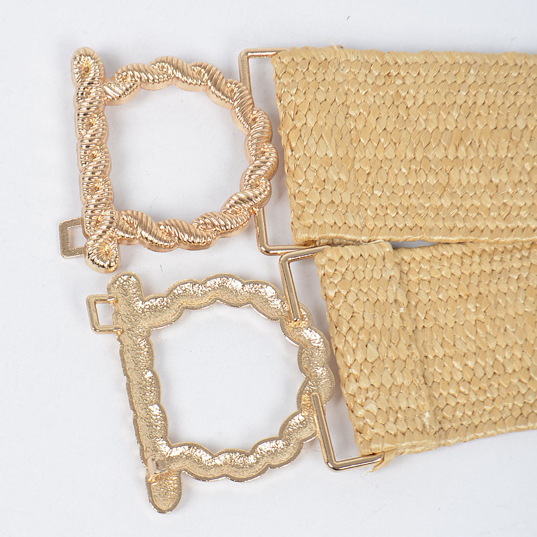 Metal Faux Straw Elastic Belt