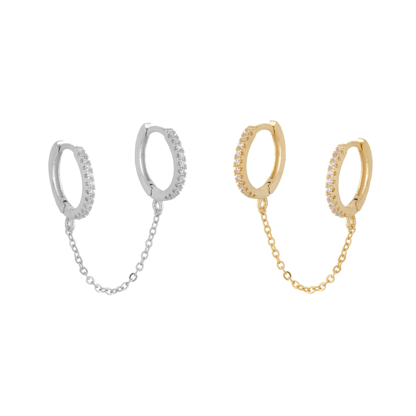 Tiny CZ Diamond Handcuff Chain Hoop Huggies