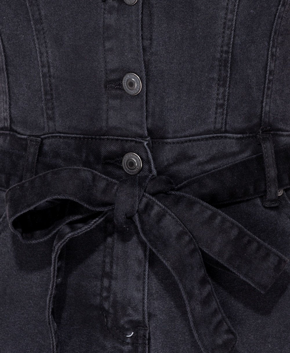 Button Up Denim Waist Tie Jumpsuit