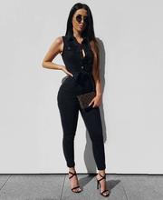 Button Up Denim Waist Tie Jumpsuit