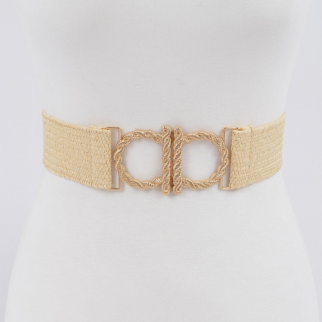 Metal Faux Straw Elastic Belt