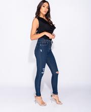 Western Buckle Belt Distressed Knee Skinny Jeans